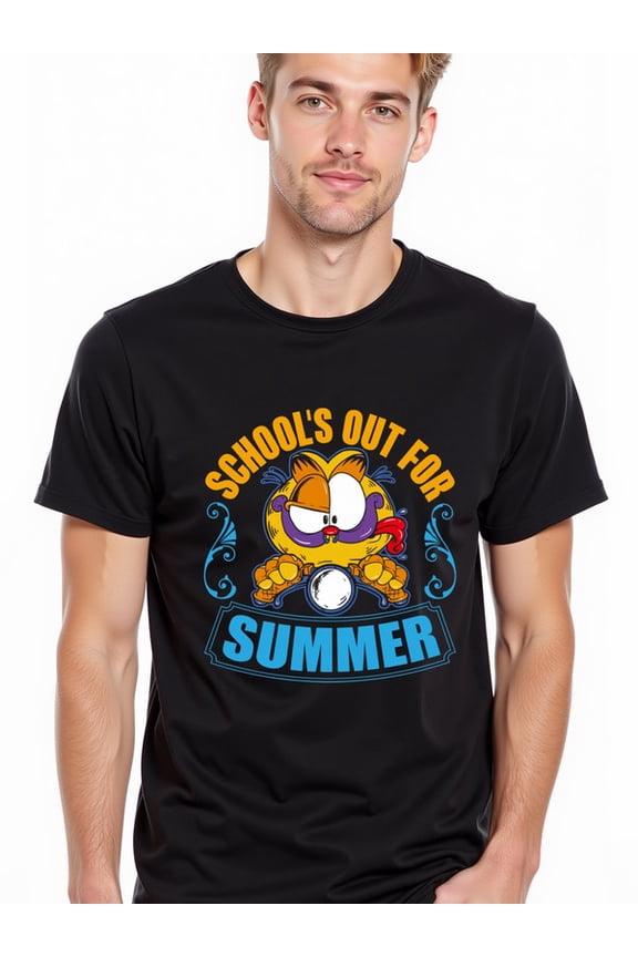 greennik Garfield Summer Break Tee mens graphic t shirts black casual short Hip-hop streetwear Daily and weekend wear Basic Unisex Shirt Graphic Tee tshirts
