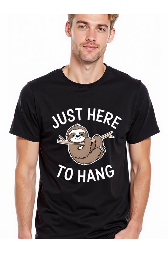 greennik Lazy Sloth Hangout Tee Men t shirts black top graphic Fashionable summer T-shirt, machine washable Retro Unisex Shirt Short Sleeve tshirts