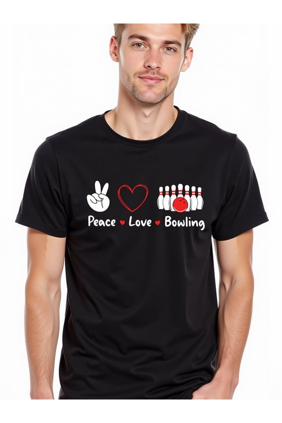 greennik Peace Love Bowling Tee Men t shirts black top short Spring and summer outdoor wear Spring and summer clothing Vintage Unisex Shirt Graphic tshirts