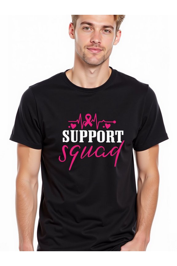 greennik Support Squad Breast Cancer men's Crew neck T-shirts black top 2026 For summer Casual Daily Wear Classic Unisex Shirt Crewneck tshirts