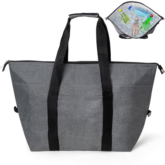 Belanttega Insulated Cooler Bag with Handles, Gray Insulated Thermal Tote for Picnics, Beach Trips, and Outdoor Activities - Leakproof Cold Storage Bag