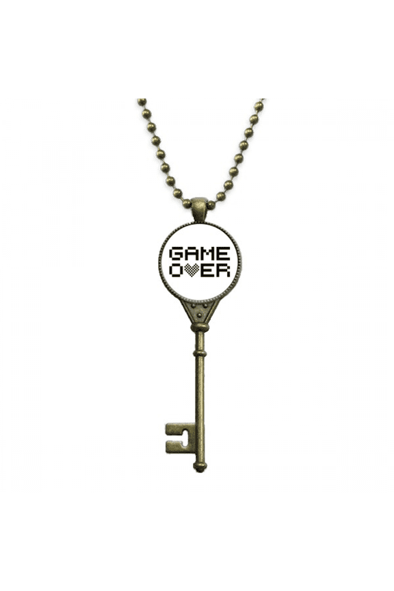 grey black game over key necklace pendant tray embellished chain