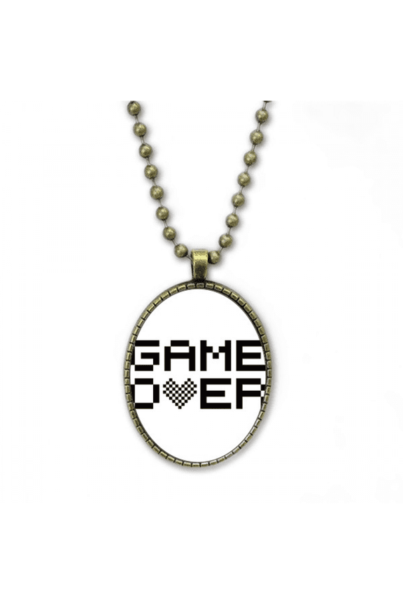 grey black game over necklace vintage chain bead pendant jewelry collection