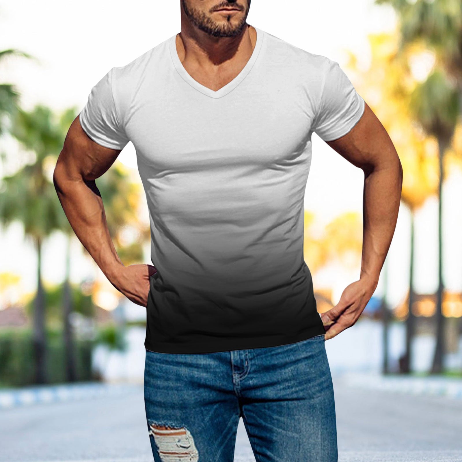 grey compression shirts for men mens spring summer casual sports  comfortable soft gradient solid color slim short sleeve v neck t shirt