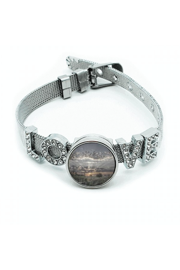 grey dark white clouds Bracelet Wristband Crystal Love Adjustable Bangle