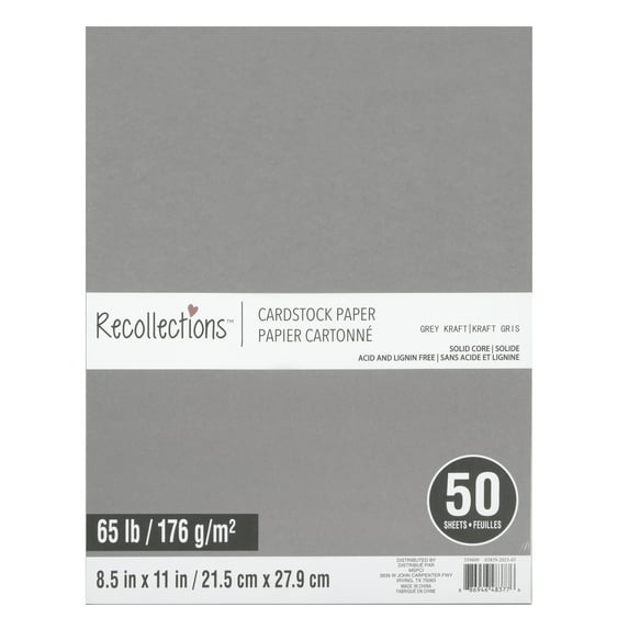 8.5" x 11" Grey Kraft Cardstock Paper by Recollections - Acid and Lignin Free Paper for Scrapbooks - Arts & Crafts - 50 Sheets