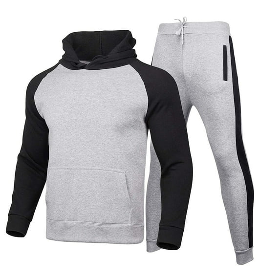 grey men's winter sport wear tracksuit clothes outfits set sweatshirt+long sweatpants