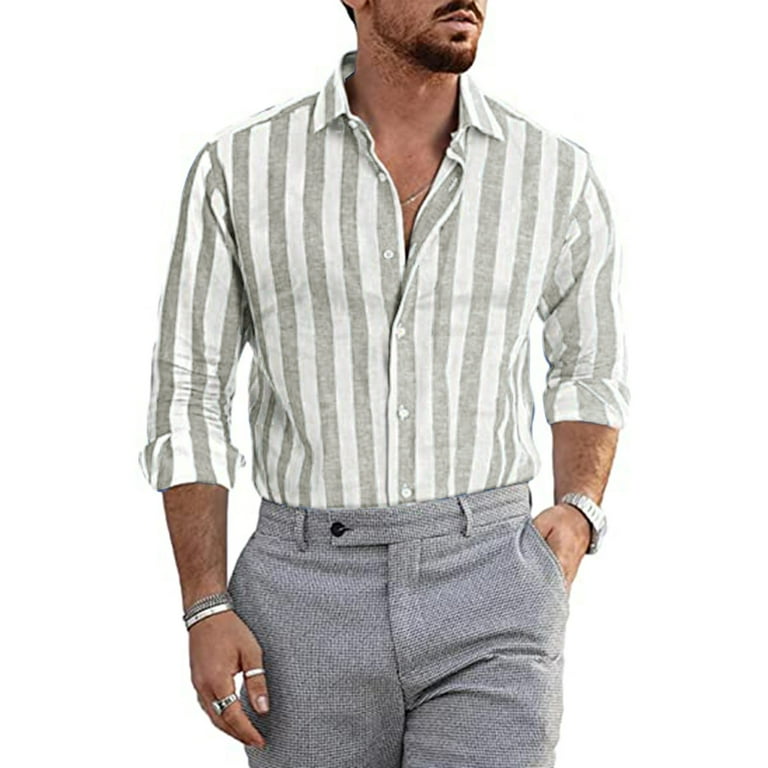 Mens Full Sleeves Slim Fit Casual Stripe Shirt