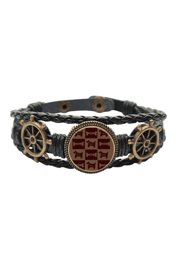 grid b puppy art deco fashion Leather Braided Ocean Bracelet Wristband