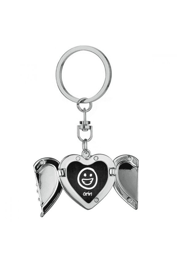 grin white cute chat fpattern heart angel wing key chain holder