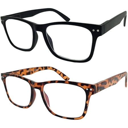 GRINDERPUNCH 2 Pack Reading Glasses Men Women Blue light Blocking Computer Readers Retro Fashion Eyeglasses - 2 Pack Black and Tortoise, 2.00