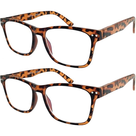 GRINDERPUNCH 2 Pack Reading Glasses Men Women Blue light Blocking Computer Readers Retro Fashion Eyeglasses - 2 Pack Tortoise, 1.50