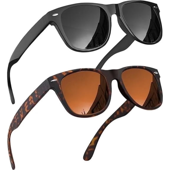 grinderPUNCH Mens and Womens Polarized Sunglasses UV400 Protection Classic Retro Driving Sun Glasses Trendy Fashion Shades - 2 Pack