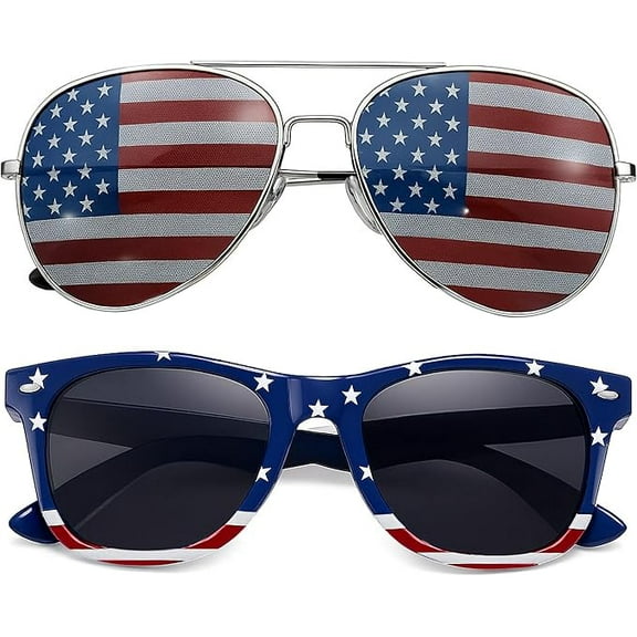 grinderPUNCH 2 Pair Combo Patriotic American US Flag Sunglasses Bulk USA