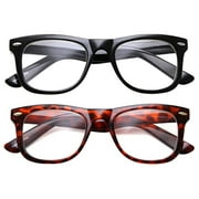 grinderPUNCH 2 Pair Value Lot Reading Glasses for Both Men Women 1 Black 1 Tortoise Frame Clear Lens, +2.50