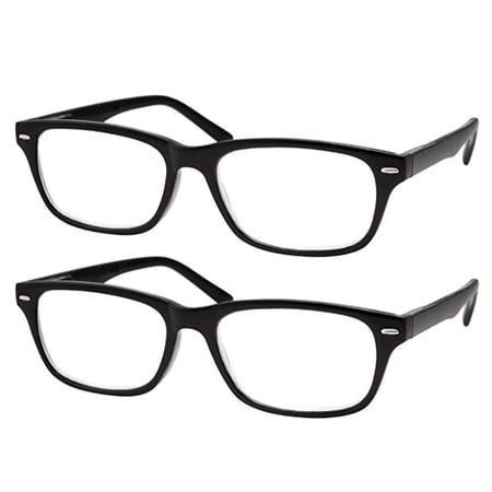 grinderPUNCH 2 Pairs Deluxe Slim Classic Style Spring Hinge Readers Black Reading Glasses +2.75