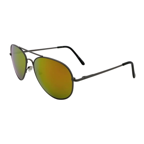 Grinderpunch Adult Gunmetal Mirrored Lens Aviator Green-Orange Sunglasses for Men and Women