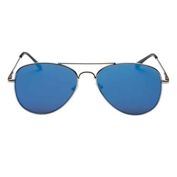 grinderPUNCH Aviator Metal Frame Flat Blue Lens Mirrored Sunglasses - Silver Rim