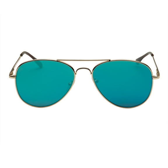 grinderPUNCH Aviator Sunglasses with Flat Mirrored Lens - Gold Rim Torquoise Lens