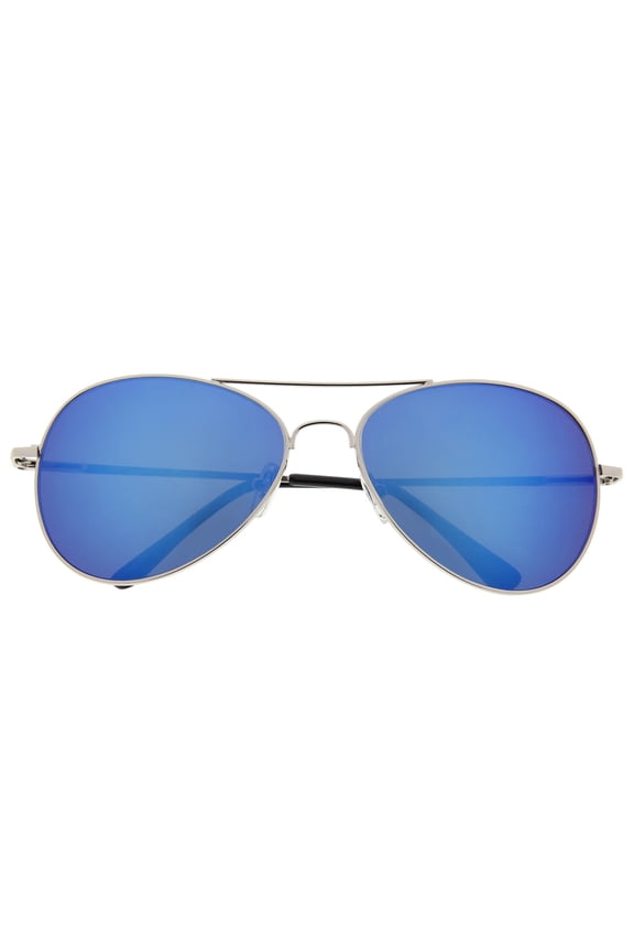 Aviator with Colored Mirrored Lens Adult Sunglasses for Men Women - Silver | Ocean Blue
