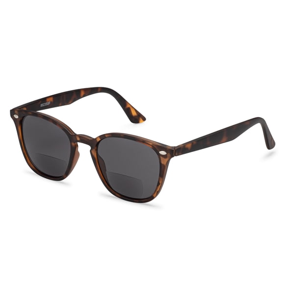 Grinderpunch Bifocal Retro Square Horn Rimmed Semi Cat Eye for Women Reading Sunglasses - - Tortoise, 1.00