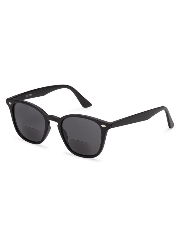 Bifocal Retro Square Horn Rimmed Semi Cat Eye for Women Reading Sunglasses - Black, 3.00