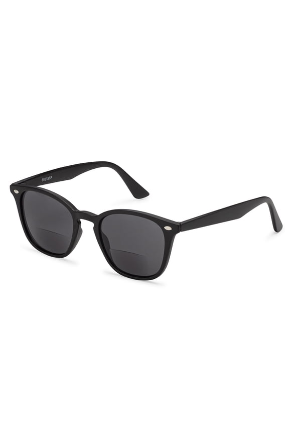 Bifocal Retro Square Horn Rimmed Semi Cat Eye for Women Reading Sunglasses - Black, 3.00