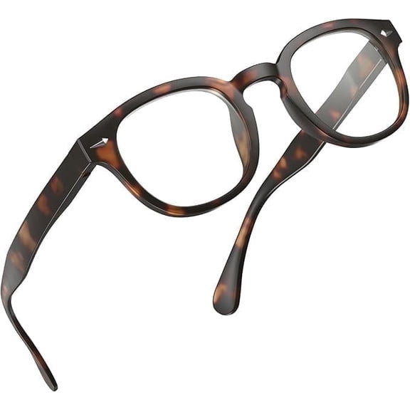 GRINDERPUNCH Classic Reading Glasses for Women and Men Stylish Lightweight Readers Round Readers for Women and Men - Tortoise, 6.00