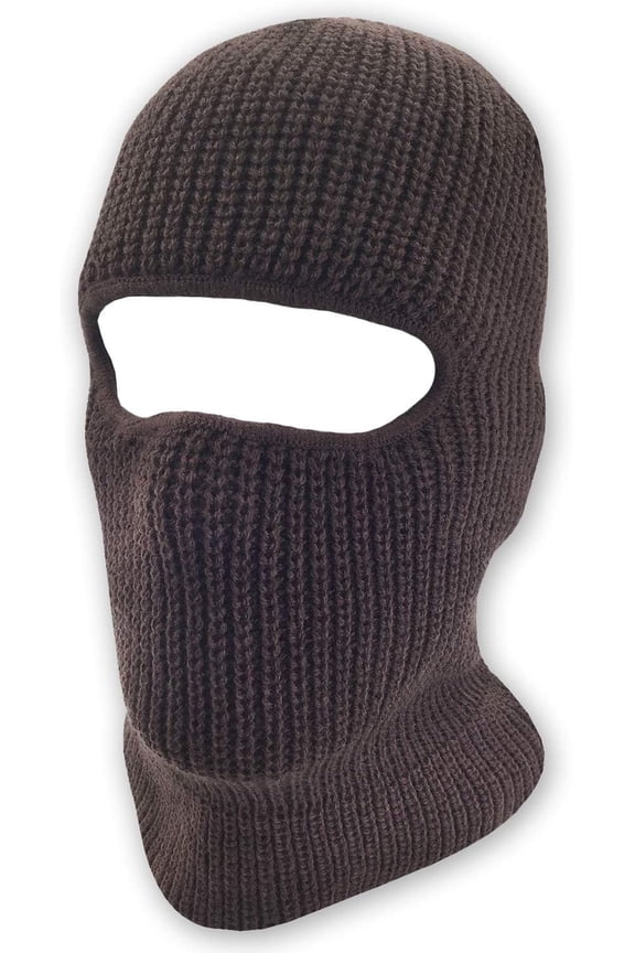 Double Layered Knitted One Hole Ski Mask - Assorted Colors Tactical Paintball Running (Brown)