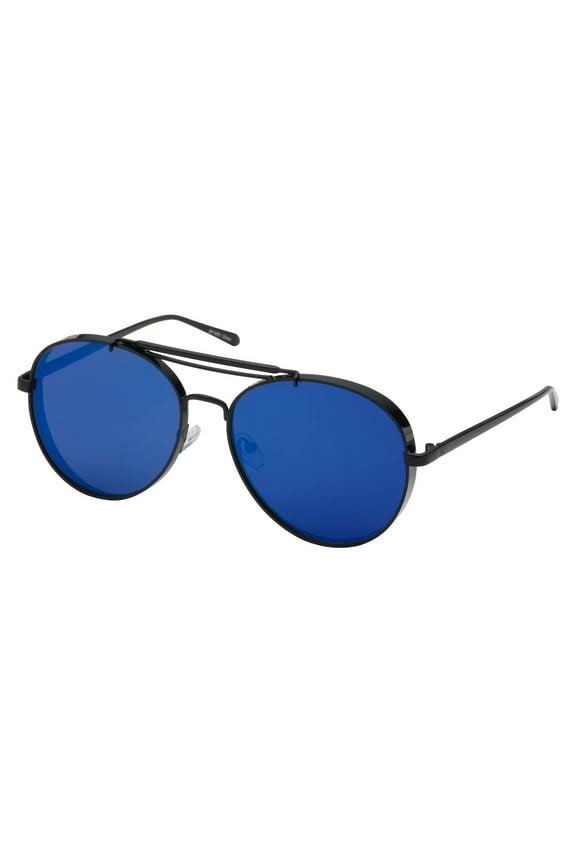 Female  Aviator Metal Frame Flat Bar Vintage Style Adult Sunglasses - Black / Blue