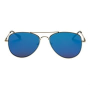grinderPUNCH Flat Mirrored Gold Rim Blue Lens Aviator Sunglasses for Men and Women