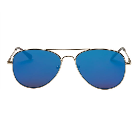 Grinderpunch Flat Mirrored Gold Rim Blue Lens Aviator Sunglasses for Men and Women