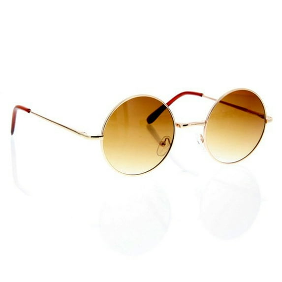 grinderPUNCH John Lennon Inspired Glasses Colored Lens Round Sunglasses for Mens and Womens, Gold
