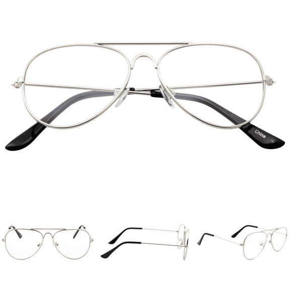 grinderPUNCH Kids Classic Aviator Vintage Clear Lens Metal Fashion Eyeglasses for Boys Girls
