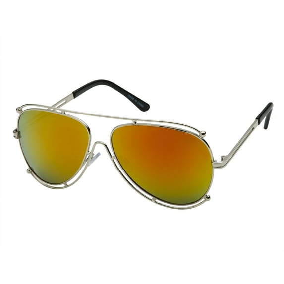 grinderPUNCH Metal Frame Aviator Flat Bar Modern Style Adult Sunglasses Women -Silver/Fire Orange