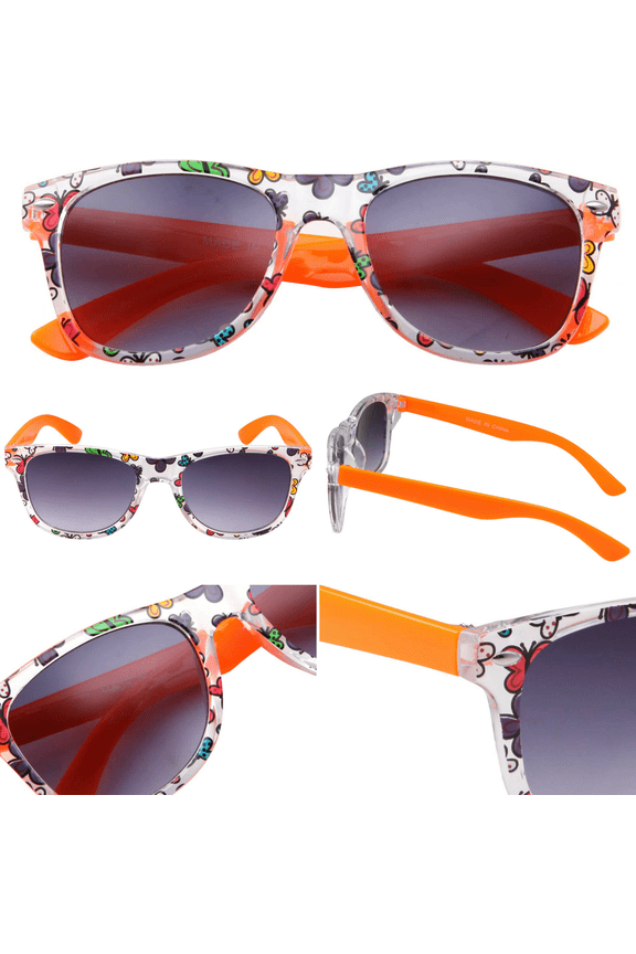 Neon Orange Party Sunglasses - Neon Assorted Pattern Novelty Frame For Party Favors Decorations Gifts - For Kids and Teenagers