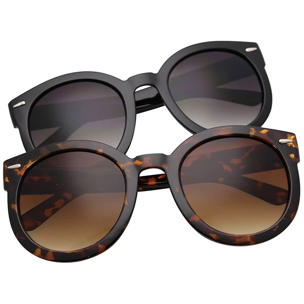 grinderPUNCH Oversized Polarized Round Sunglasses Thick Glasses Frame for Women (Black + Glossy Tortoise)