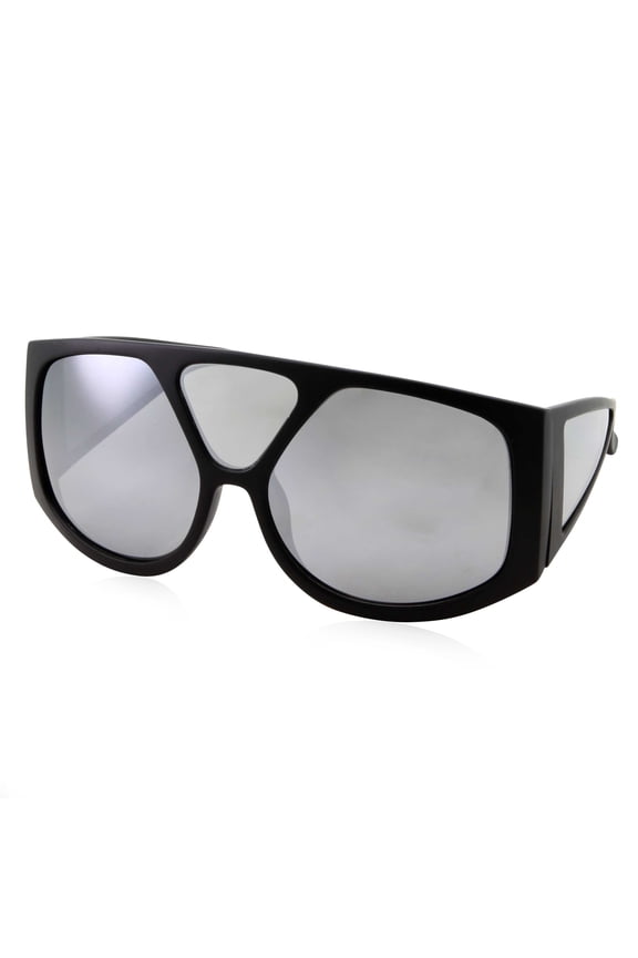 Oversized Retro Inspired Flat Top Black Plastic Frame Sunglasses