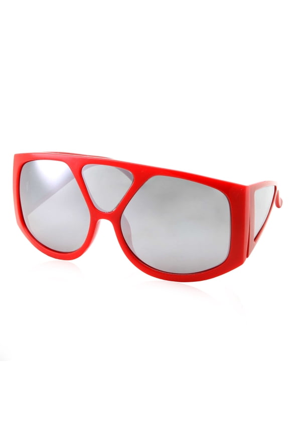 Oversized Retro Inspired Flat Top Red Plastic Frame Sunglasses