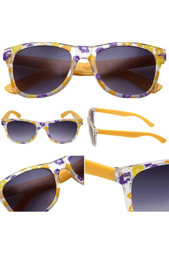 Purple Party Favors Sunglasses Neon Assorted Pattern Novelty Frame for Kids and Teenagers, Yellow