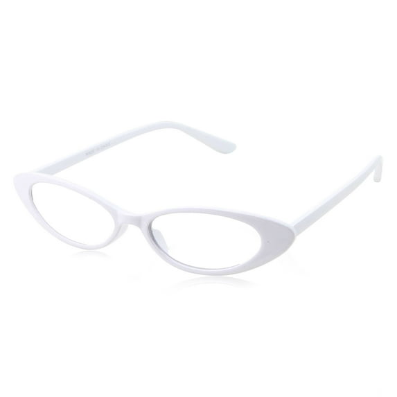 grinderPUNCH Retro 90s White Slim Flat Clear Lens Cat Eye Sunglasses