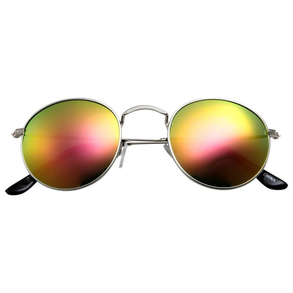 grinderPUNCH Retro Classic Round Metal Frame Mirrored Lens Sunglasses