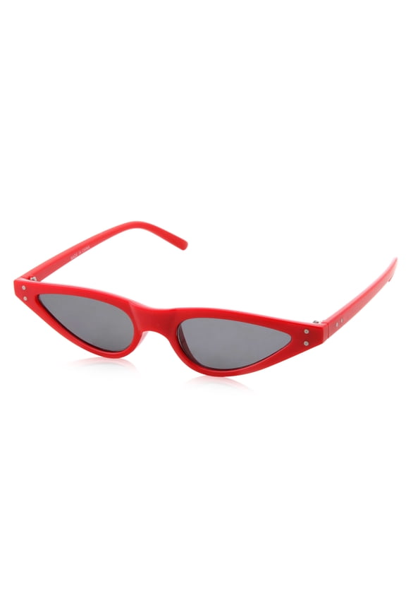 Slim 90s Retro Flat Lens Cat Eye Adult Sunglasses Womens, Red