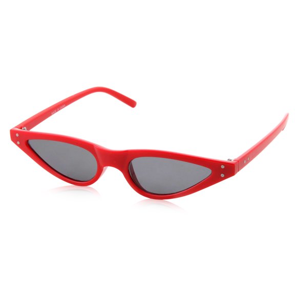 grinderPUNCH Slim 90s Retro Flat Lens Cat Eye Adult Sunglasses Womens, Red