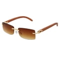 thumbnail image 1 of grinderPUNCH Slim Rimless Rectangular Metal & Wood Aviator Sunglasses - Gold Power Tan, 1 of 5