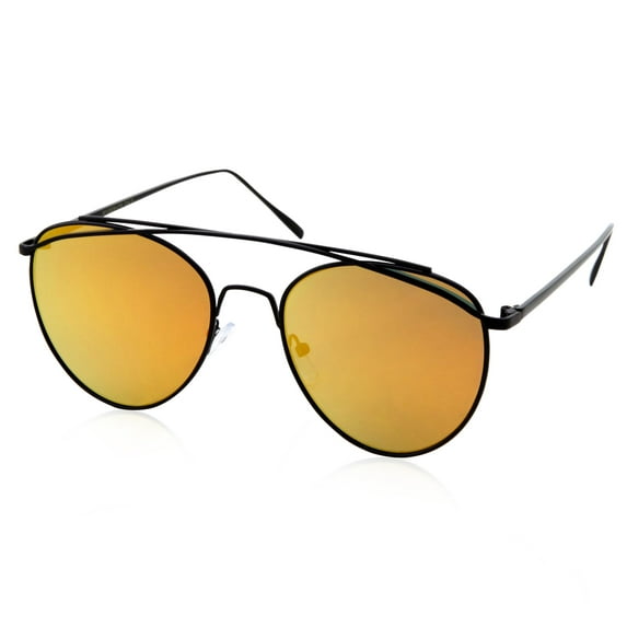 grinderPUNCH Slim Round Flash Yellow Orange Mirror Lens Black Metal Frame Sunglasses