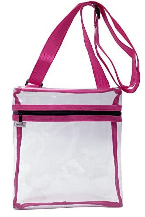Small Compact Easy to Carry Clear Cross-Body Purse NFL PGA Stadium Approved Bag, Pink