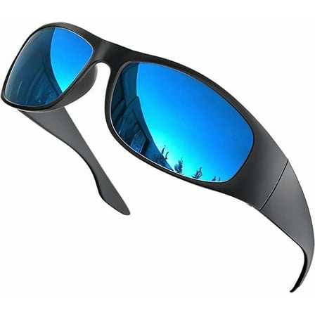 grinderPUNCH Polarized Blue Mirror Sunglasses Biker Style Rider Wrap Around Style Lightweight UV Protection