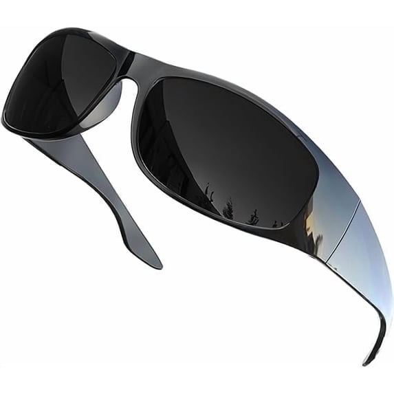 Grinderpunch Polarized Blue Mirror Sunglasses Biker Style Rider Wrap Around Style Lightweight UV Protection