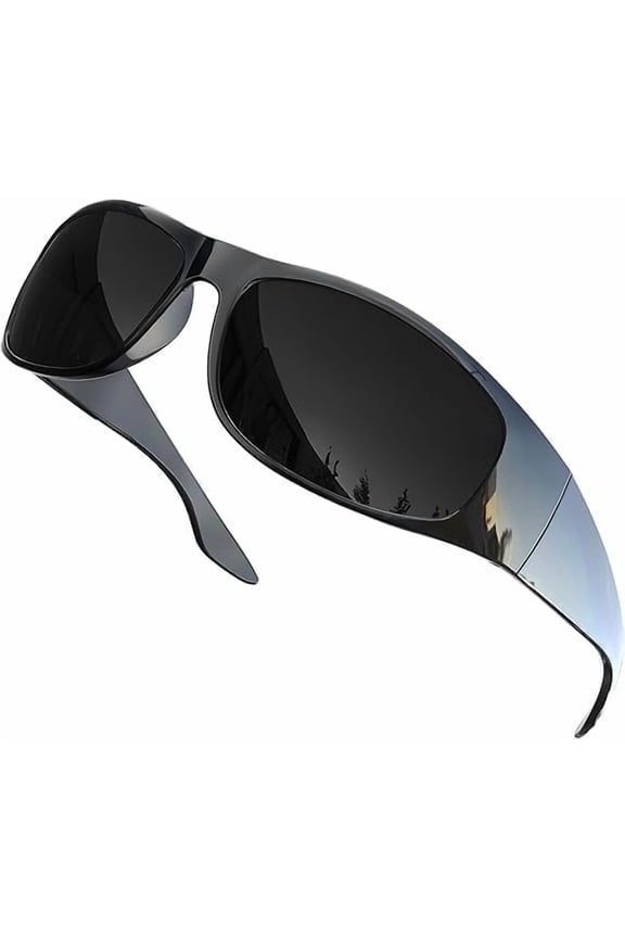Super Dark Polarized Black Sunglasses Biker Style Rider Wrap Around Style Lightweight UV Protection